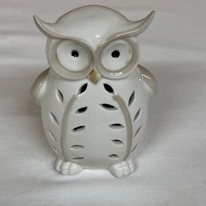 Vintage Ceramic Owl Figurine Small White Neutral Tones Home Decor Accent Birds
